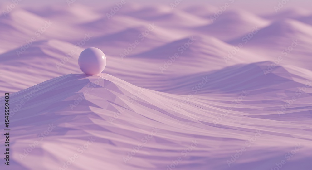 Poster sphere resting on polygon surface with soft pink waves