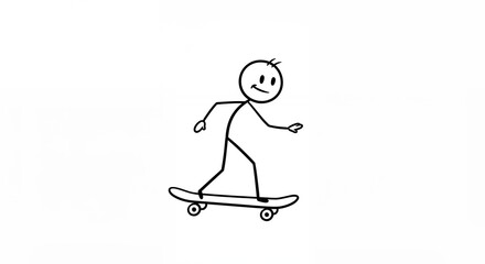 Stick figure skateboarding illustration
