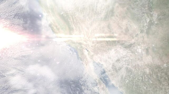 Earth zoom in from space and focus on Indio, California, USA. Background for travel intro or blog. Satellite view. 3D style Animation. Images from NASA.