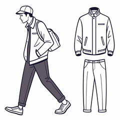 Stylish young man walking casual outfit illustration