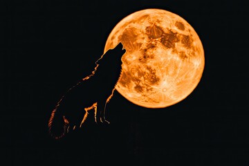 Vibrant Color Picture of Wolf Howling by Full Moon