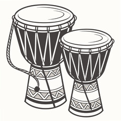 Two african djembe drums isolated on white background professional design element