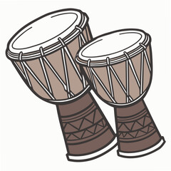 Two african djembe drums isolated on white background, professional cutout