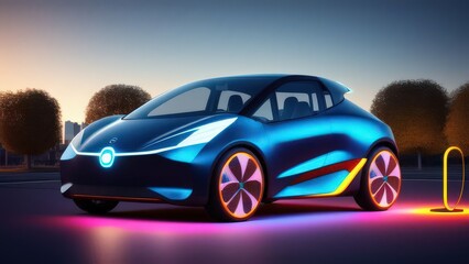 Naklejka premium Electric Car Charging at Futuristic EV Station