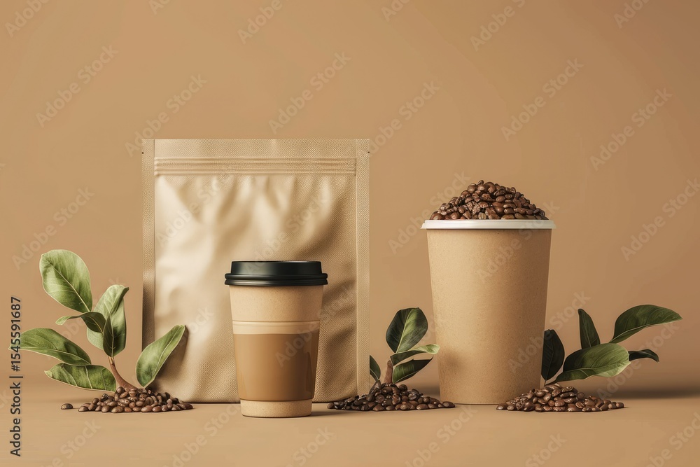 Poster detailed color image of coffee identity mockup set with retro filter effect