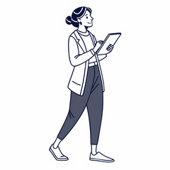 Woman walking using tablet digital device technology modern lifestyle