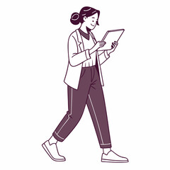 Young woman walking using tablet digital device modern lifestyle