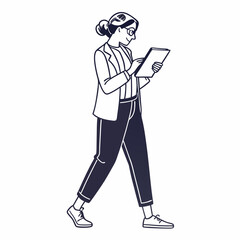 Woman walking using tablet digital device technology modern lifestyle