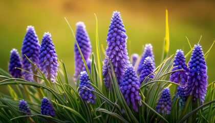 violet armenian grape hyacinth with grass