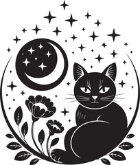 Cat SVG | Moon Phase Clipart | Witchy Cat Lover Celestial Black Cat SVG Files for Cricut Instant Download Svg Png