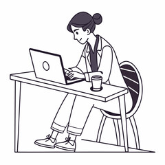 Woman working on laptop at desk coffee break