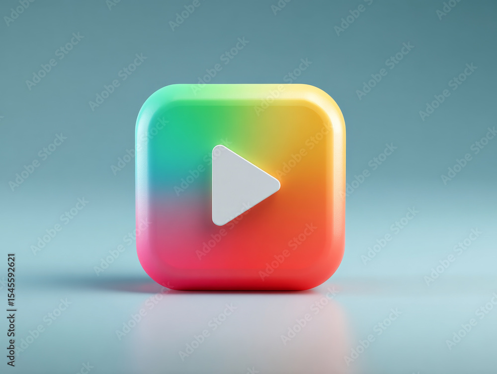 Poster colorful gradient play button icon with modern 3d design on soft blue background
