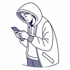 Person in hoodie using smartphone mobile phone technology