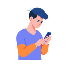 Young man using smartphone clean cutout illustration