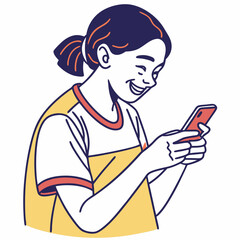 Happy girl using smartphone smiling cheerfully mobile phone technology