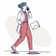 Woman doctor walking phone call medical professional healthcare