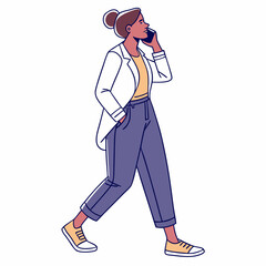 Young woman walking and talking on cell phone business casual