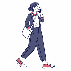 Professional woman walking phone call transparent cutout illustration