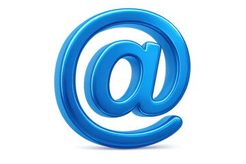 Metallic blue @ symbol floating against transparent backdrop, symbolizing digital communication and email networking