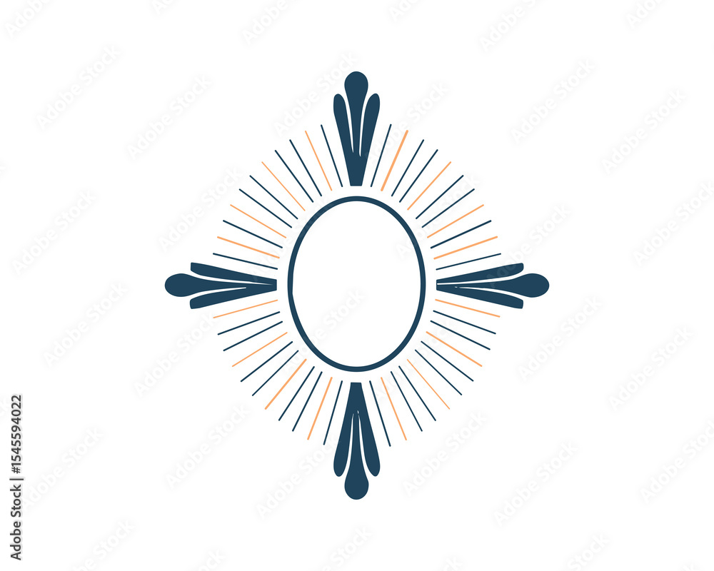 Poster sunburst vector element with rays and circular frame for logo design and decoration