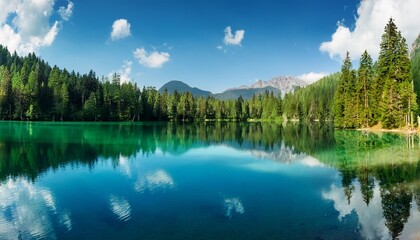 Obraz premium beautiful lake with clear reflections of trees and the sky