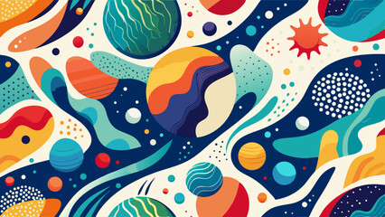 Abstract illustration of planets and organic shapes