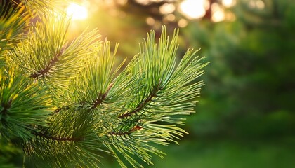 fresh green pine branches in the sun