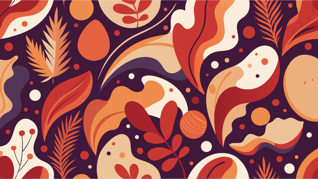Abstract leaves and shapes in warm autumn color palette