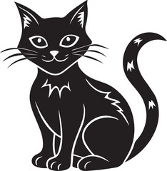 Obraz premium halloween cat silhouette vector icon, halloween cat vector, halloween cat illustration black and white