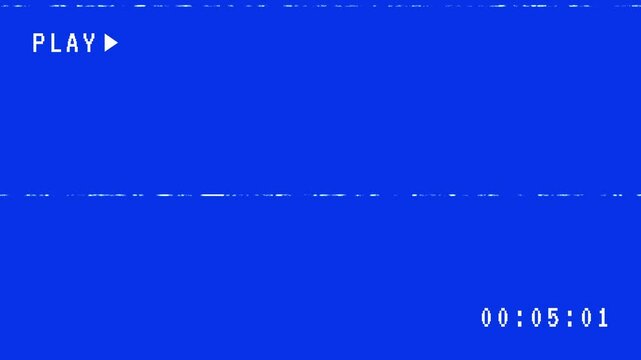 Play VHS effect and timecode with noise line overlay on blue background. 4k stock video