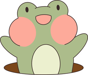 frog jumping out of hole
