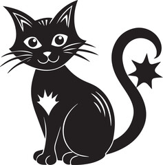 Obraz premium halloween cat silhouette vector icon, halloween cat vector, halloween cat illustration black and white