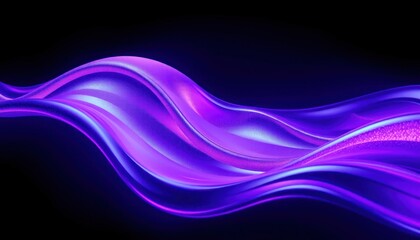 Abstract flow of iridescent purple satin waves on a dramatic dark background