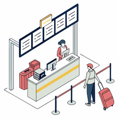 Airport check in counter isometric illustration