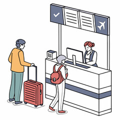 Airport check in counter passengers travel bags
