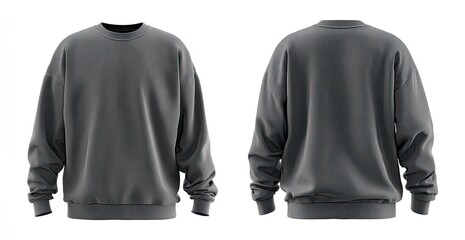 A charcoal grey crewneck sweatshirt, shown front and back, on a white background; simple, minimalist design