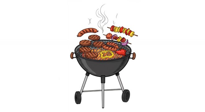 grilling food on a black barbecue clip art preview