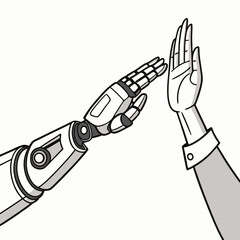 Robot and human hand high five teamwork collaboration