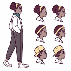 Walking woman diverse headshots transparent png