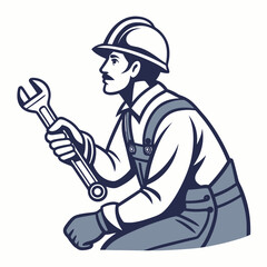 Professional mechanic holding wrench, isolated cutout