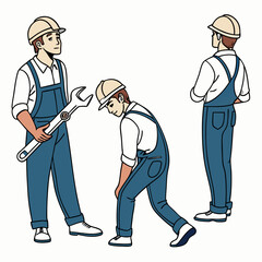 Three professional construction workers illustration