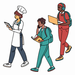 Diverse professionals walking, transparent cutout