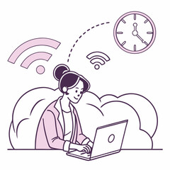 Woman working remotely on laptop wireless connection
