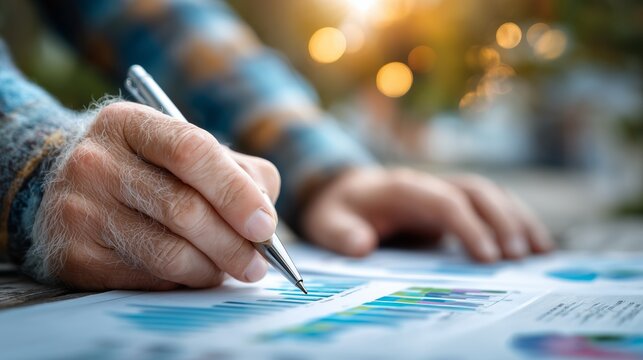 Analyzing business data trends office location document snapshot bright environment close-up viewpoint strategic insights