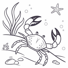 Adorable cartoon crab ocean scene coloring page