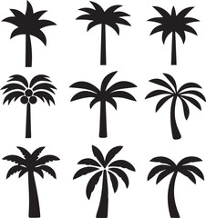 logo palm tree silhouette vector set, palm tree illustration vector black and white