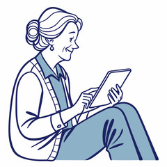 Senior woman sitting using tablet digital device
