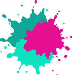 Abstract watercolour splashes vector background, bright magenta and teal with white background.