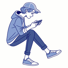 Young person sitting using smartphone casual wear