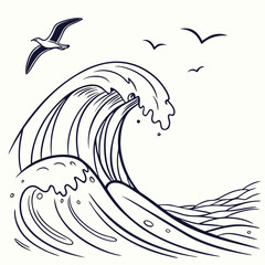 Ocean wave birds flying seagull nature art